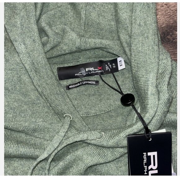 NeW RLX Ralph Lauren Mens XL Washable Cashmere Green Hoodie Sweatshirt XL $328 - Picture 3 of 7
